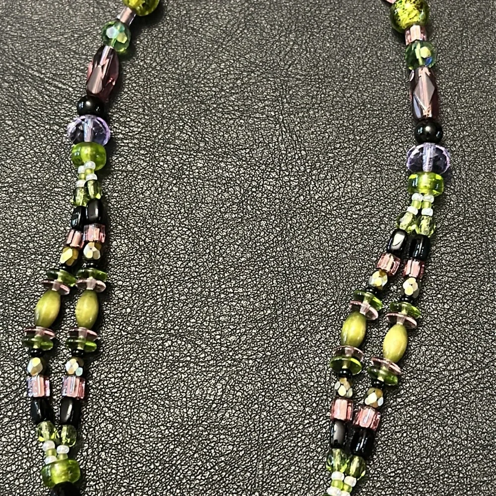 Dichroic Glass Pendant & Glass Beads Shepherd Hook Necklace